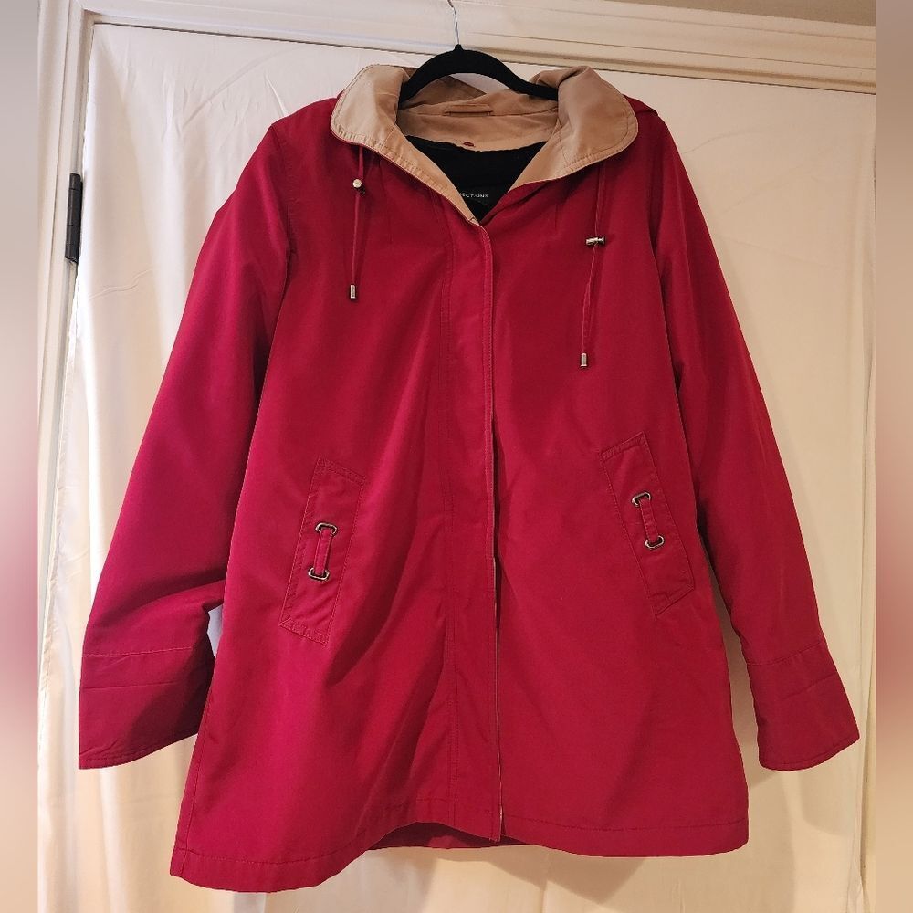 KC Collections red and tan hooded button up lined jacket
